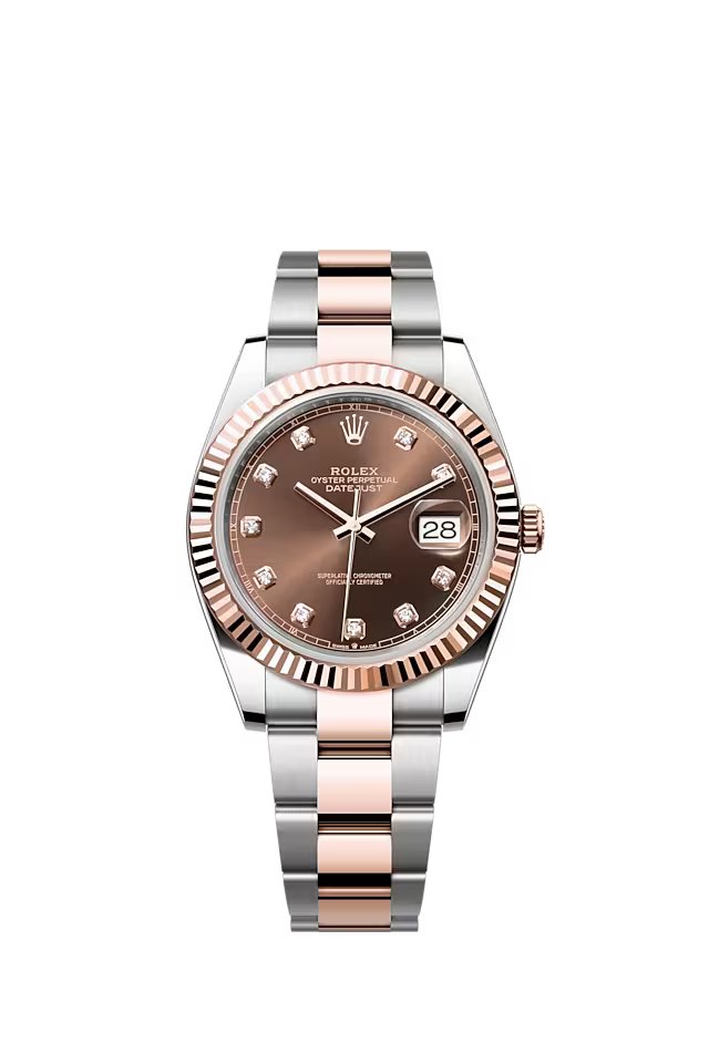 Rolex Datejust 41MM Stainless Steel & Solid 18k Everose Gold Chocolate Brown Dial With Diamonds 126331