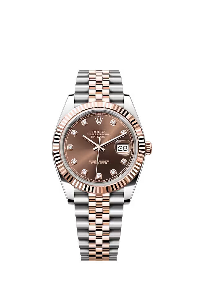 Rolex Datejust 41MM Stainless Steel & Solid 18k Everose Gold Chocolate Brown Dial With Diamonds 126331