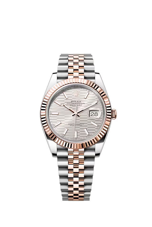 Rolex Datejust 41MM Stainless Steel & Solid 18k Everose Gold Silver Fluted Motif Dial 126331