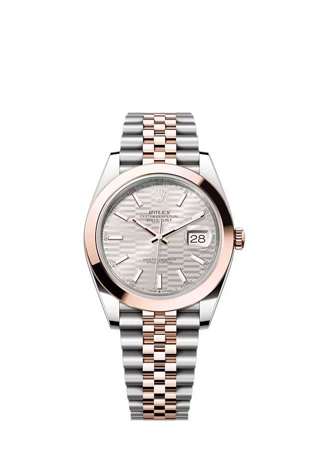 Rolex Datejust 41MM Stainless Steel & Solid 18k Everose Gold Silver Fluted Motif Dial 126301