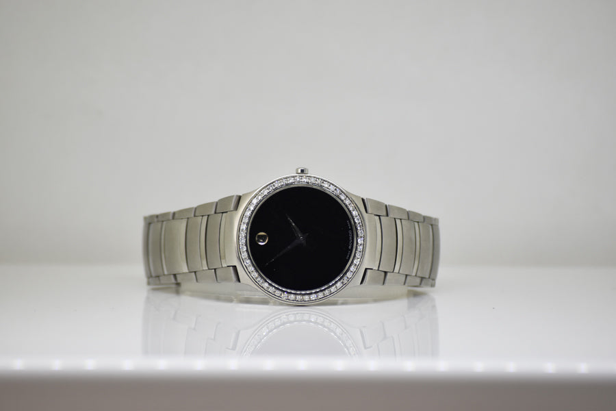 Movado Kardelo Men's Watch 0605478 Stainless Steel With Genuine Diamonds