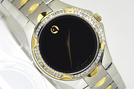 Movado Luno Two-Tone Silver and Gold Men's Watch 0606381 Custom Diamonds