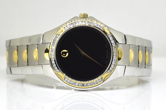 Movado Luno Two-Tone Silver and Gold Men's Watch 0606381 Custom Diamonds