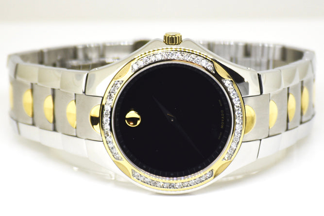 Movado Luno Two-Tone Silver and Gold Men's Watch 0606381 Custom Diamonds