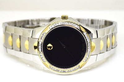 Movado Luno Two-Tone Silver and Gold Men's Watch 0606381 Custom Diamonds