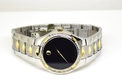 Movado Luno Two-Tone Silver and Gold Men's Watch 0606381 Custom Diamonds