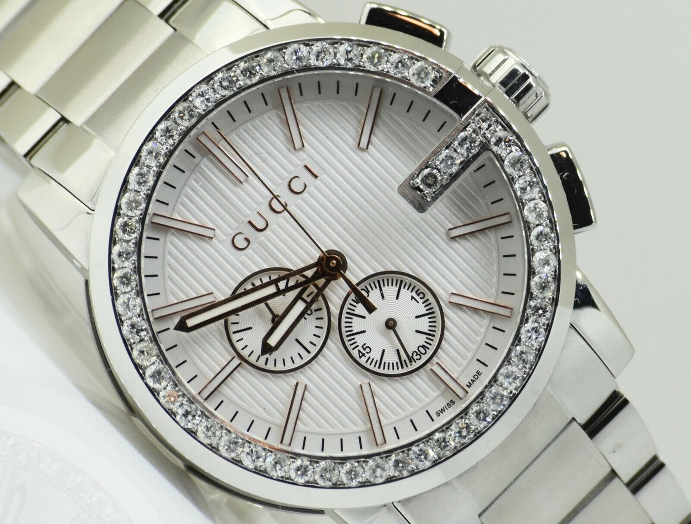 Gucci Chrono Custom Genuine Diamonds Watch YA101201