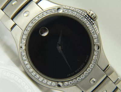 Movado SE Black Dial with Factory Diamond Bezel Ladies Watch - 0605873