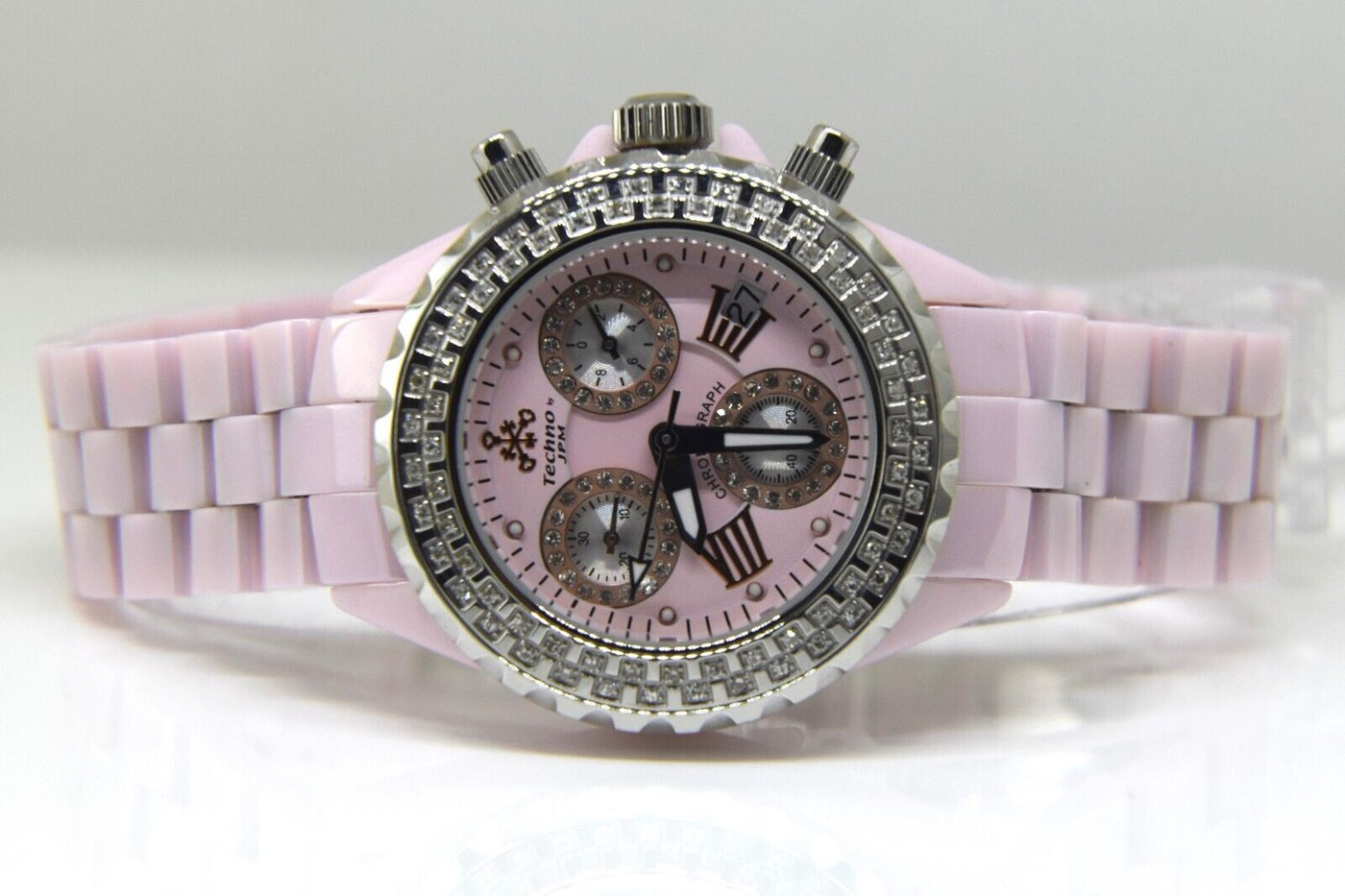 Techno JPM Ladies Pink Ceramic CSX Chronograph Diamond Quartz Watch