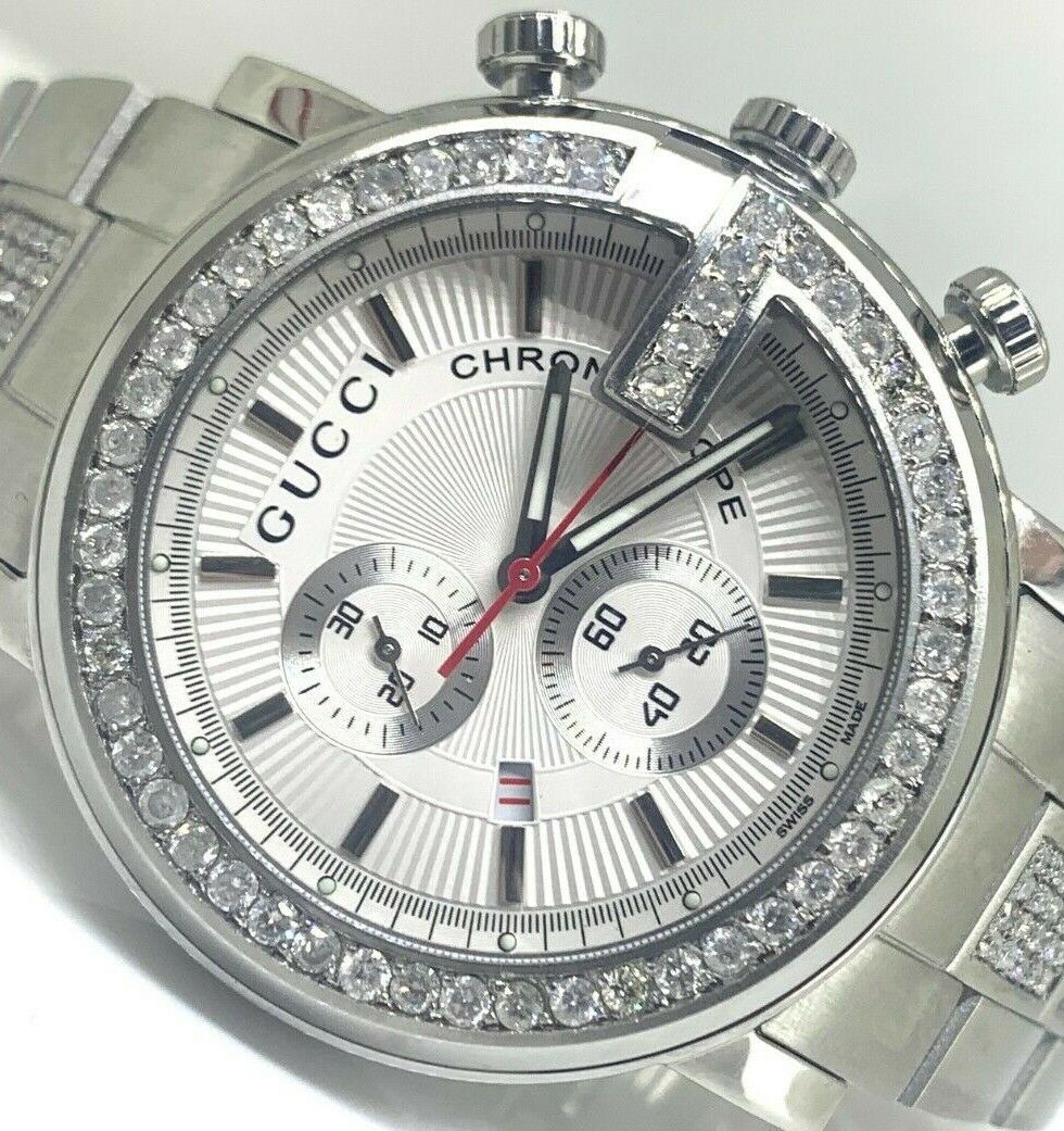 Gucci Chrono Custom Set Real Diamond Watch YA101339 with Diamond Band