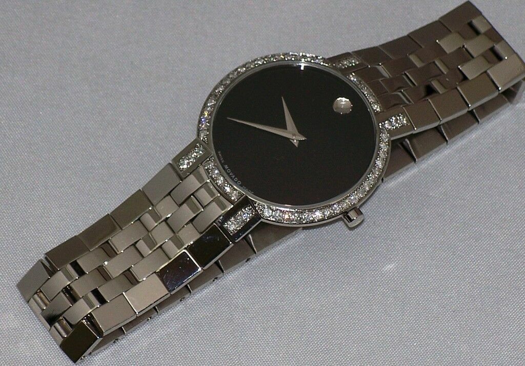 Movado Faceto Black Men s Custom Diamond Watch 0605040 Aprx 0.80CT Buroojtime