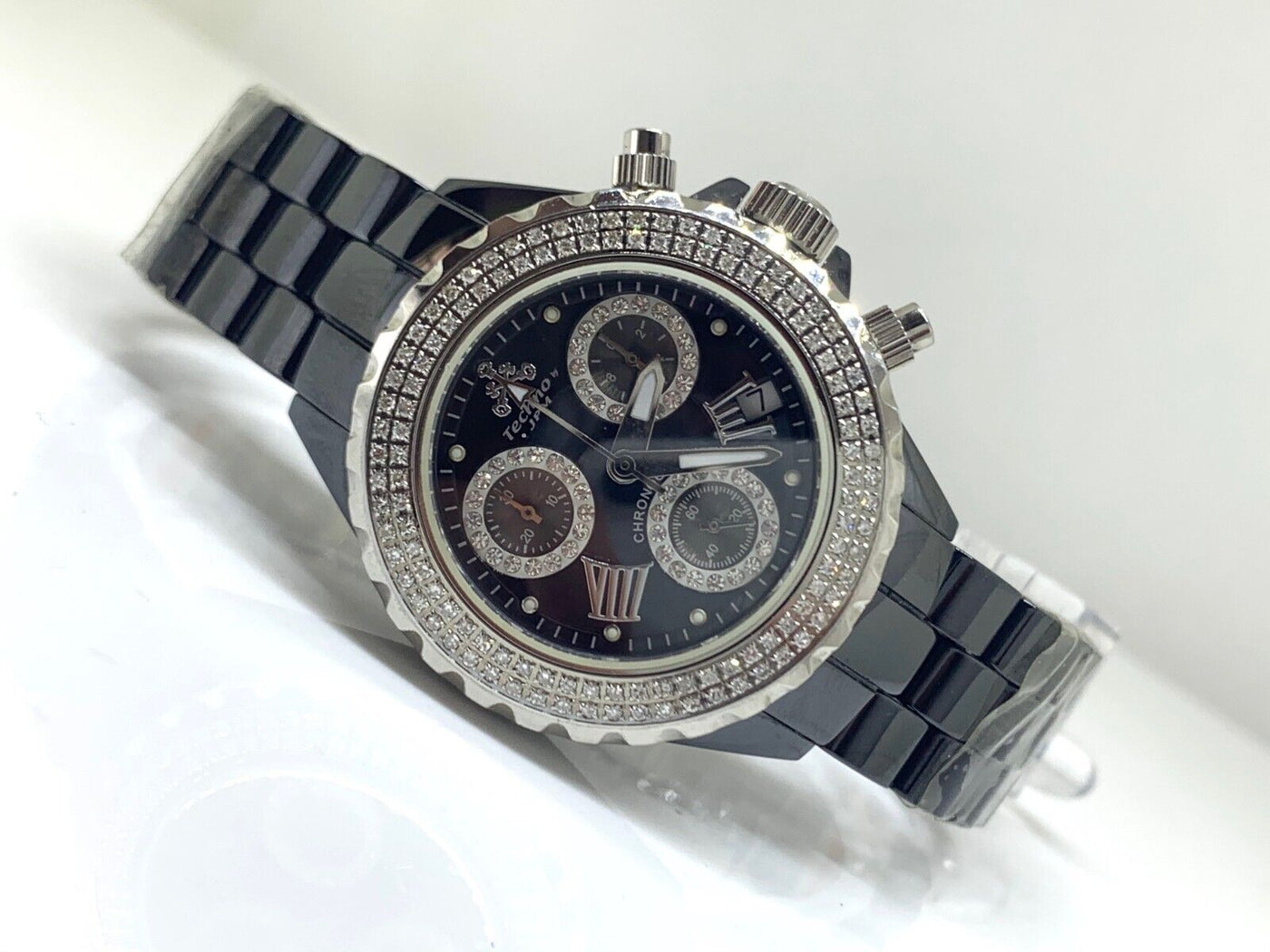 Techno JPM Ladies Black Ceramic CSX Chronograph Diamond Quartz Watch