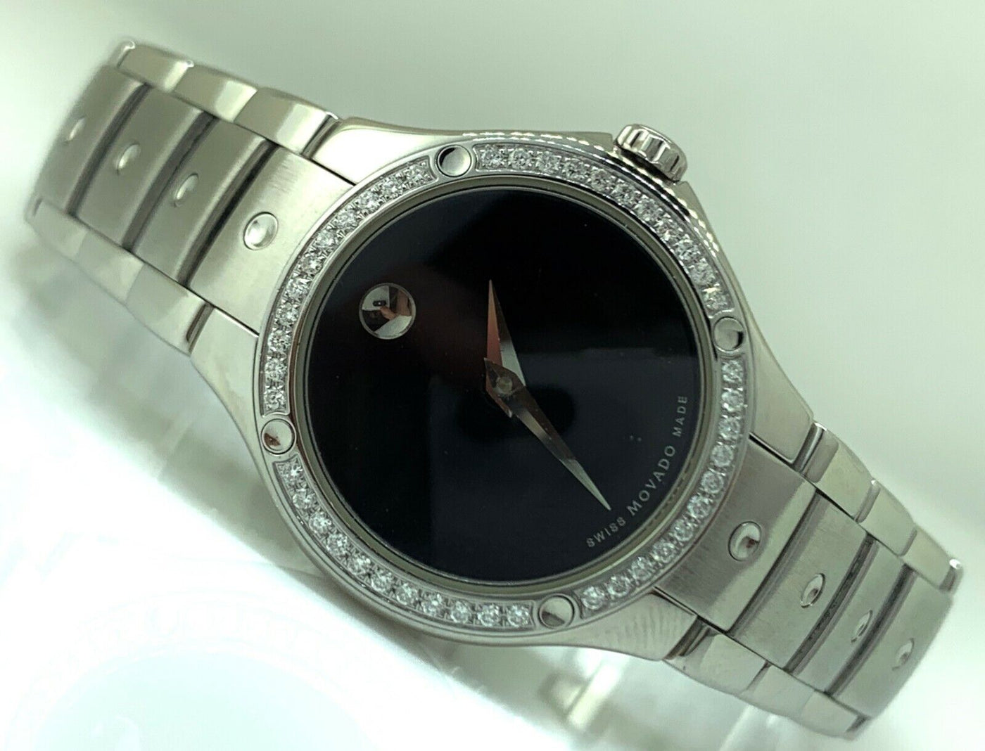 Movado SE Black Dial with Factory Diamond Bezel Ladies Watch - 0605873